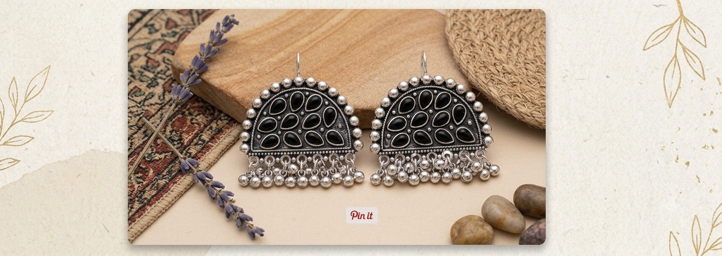 Midnight Bloom Oxidized Black Stone Earrings