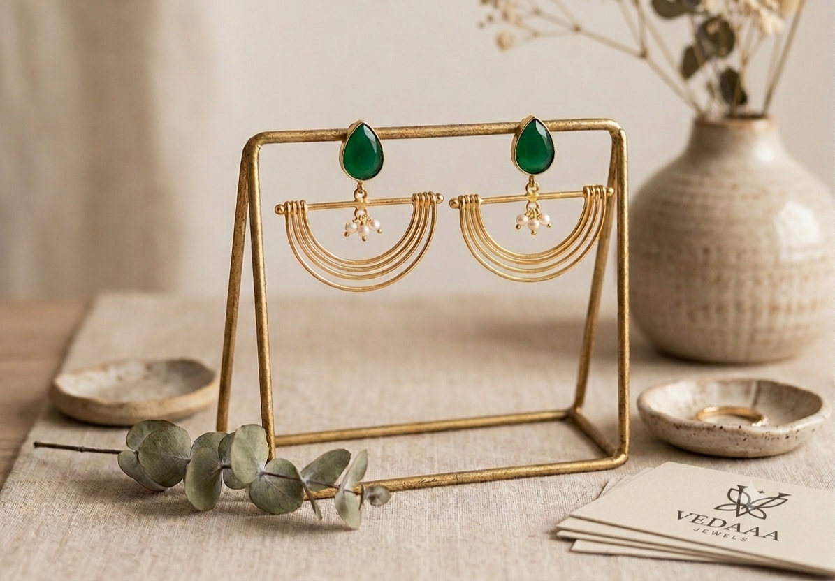 Emerald Grace Gold-Toned Statement Earrings