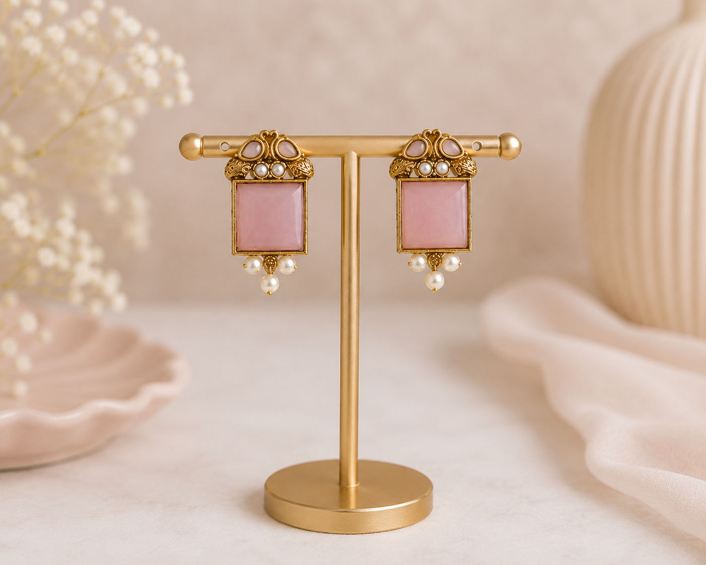 Blush Pink Pearl Stud Earrings