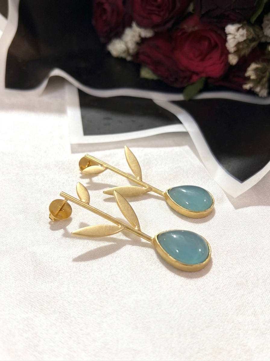 Aqua Leaf Drop Earrings