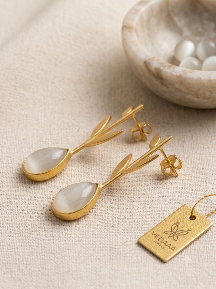 Vedaaa White Grace Drop Earrings