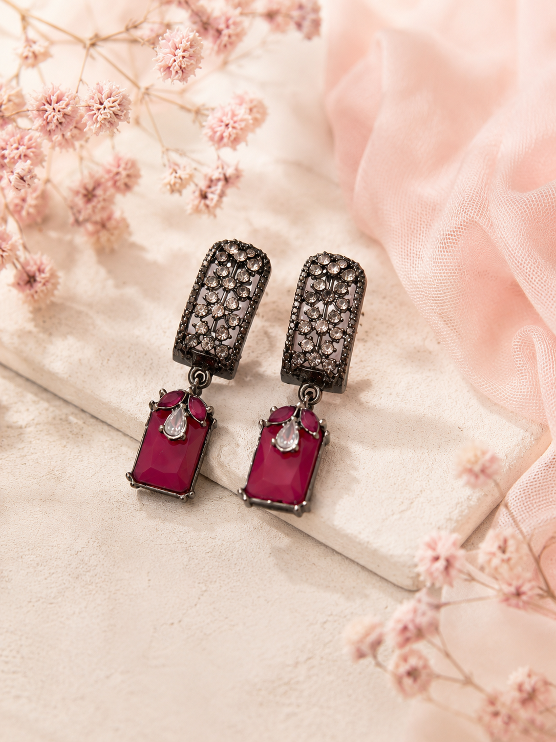 š Vedaaa Blush Royale Crystal Drop Earrings