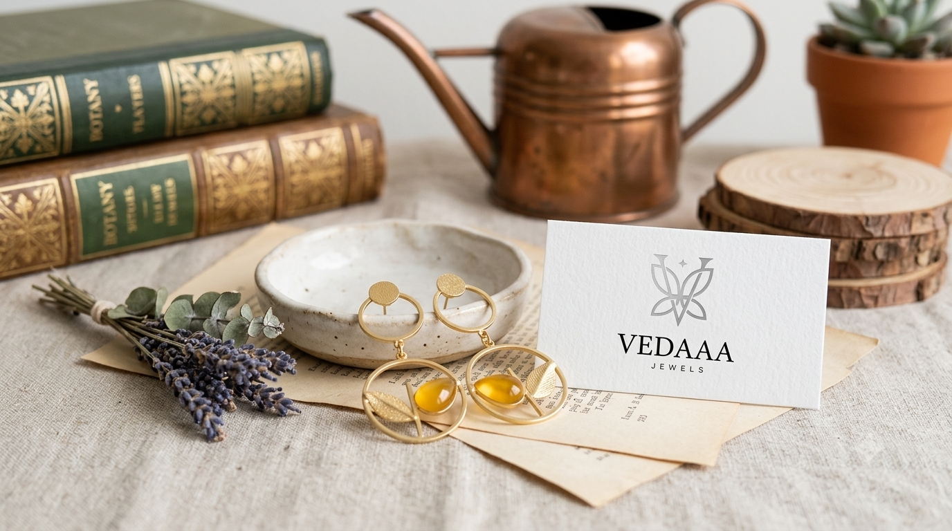 Golden Amber Leaf Brass Statement Earrings