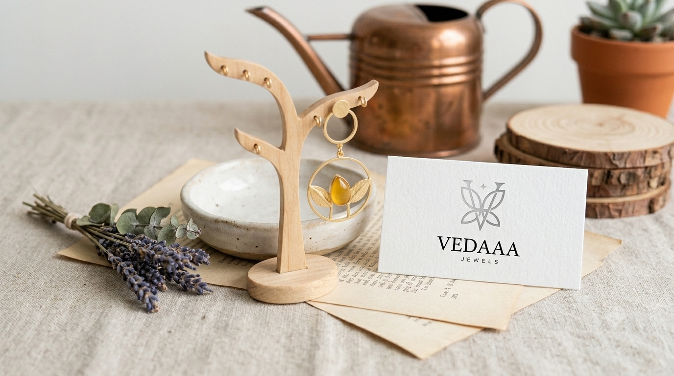 Golden Amber Leaf Brass Statement Earrings