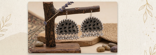 Midnight Bloom Oxidized Black Stone Earrings
