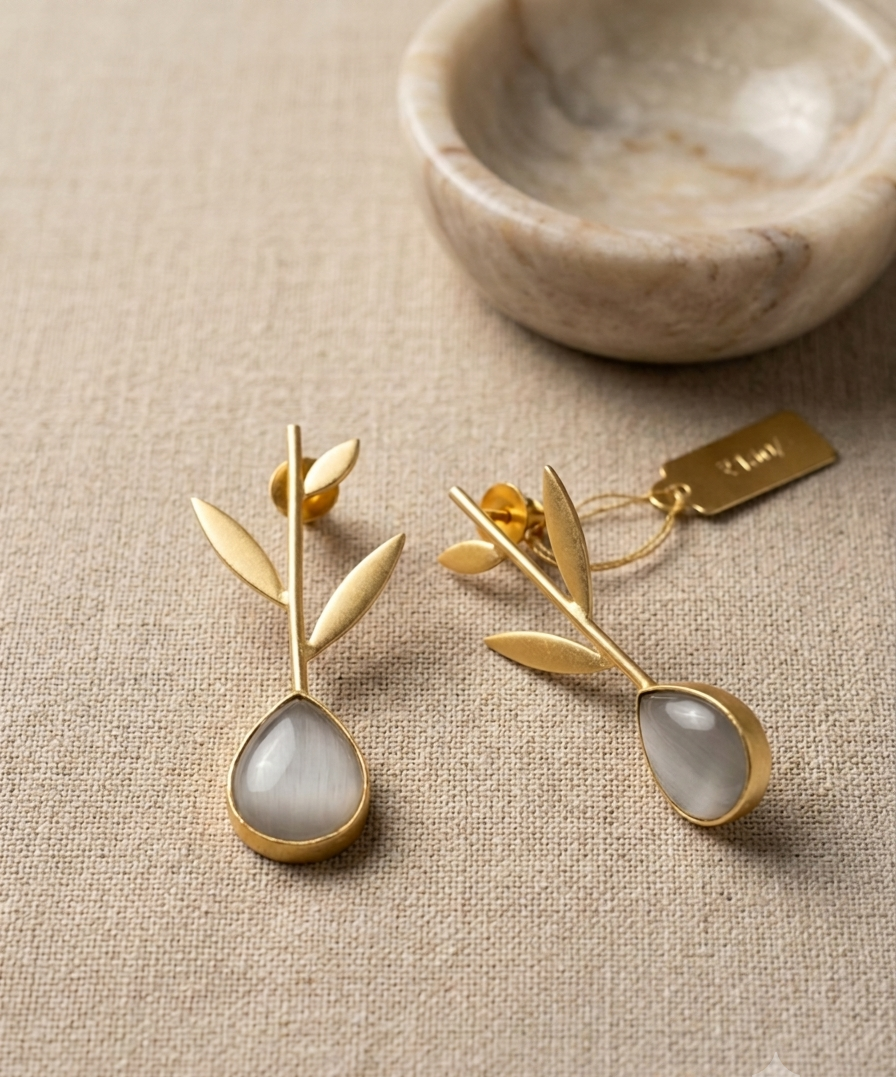 Vedaaa Grey Leaf Drop Earrings