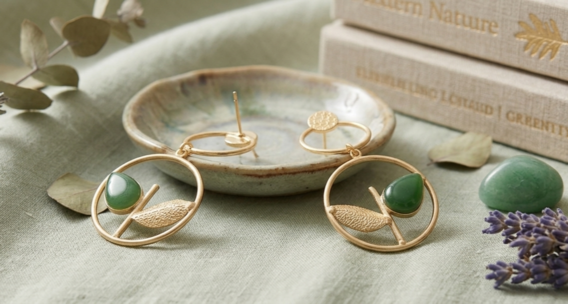 Verdant Leaf Brass Statement Earrings