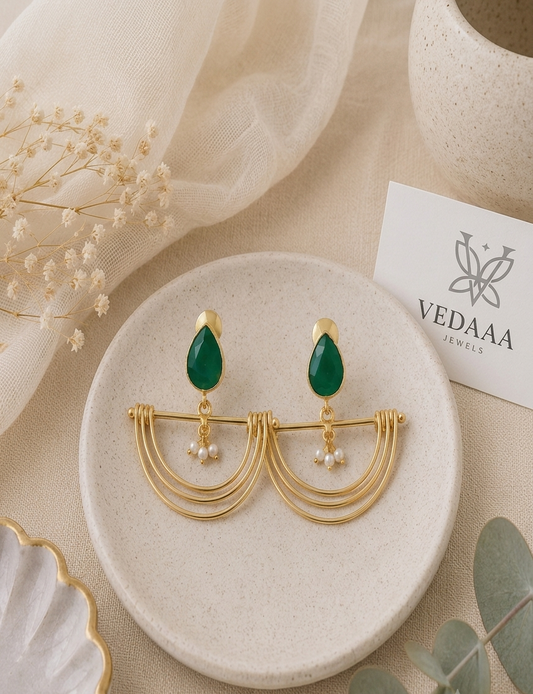 Emerald Grace Gold-Toned Statement Earrings