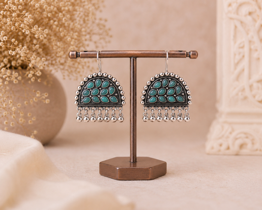 Vedaaa Turquoise Charm Oxidised Earrings