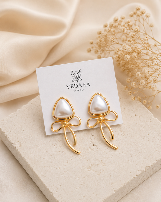 Pearl Bow Elegance Stud Earrings