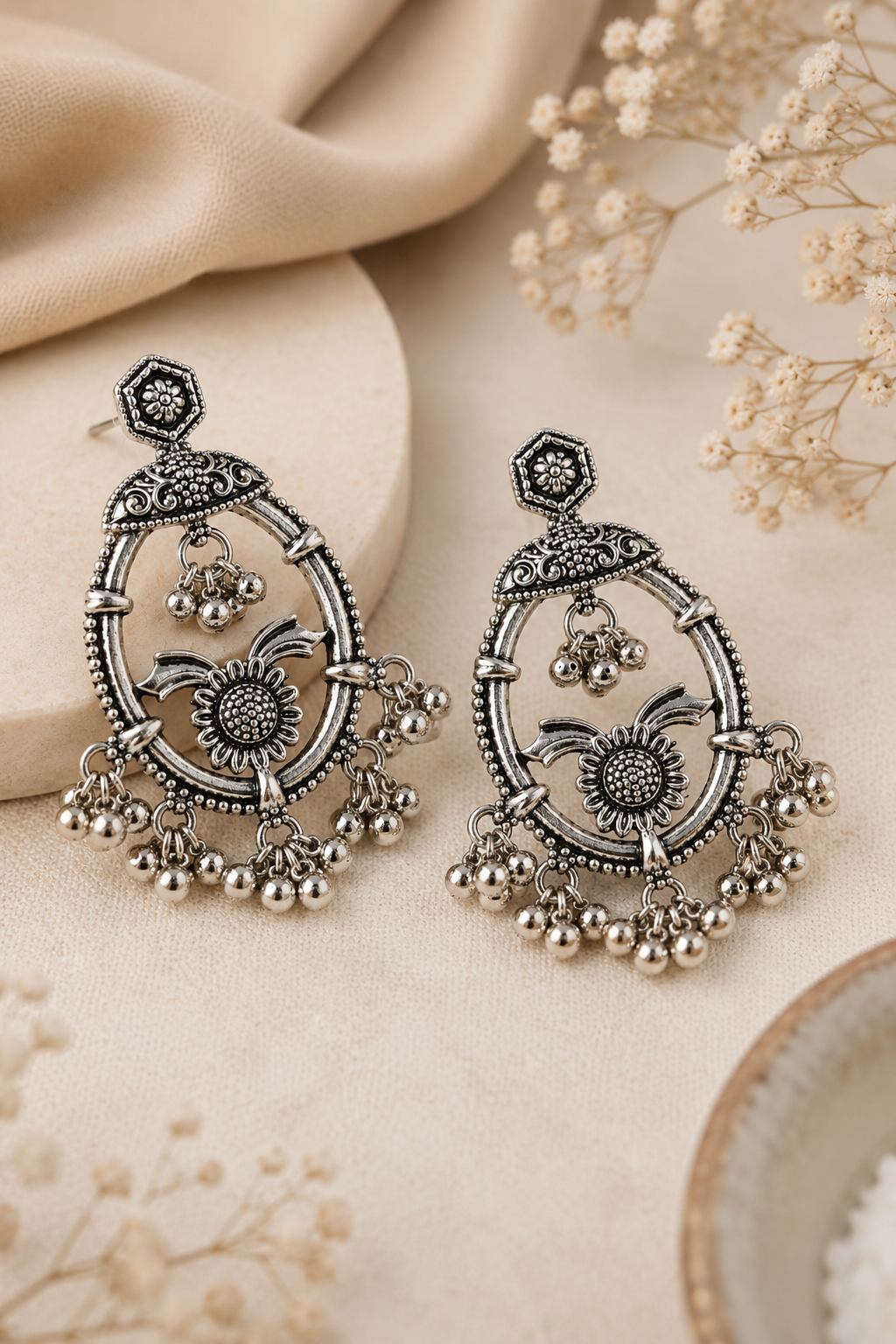 Handcrafted Oxidised Silver Statement Earrings