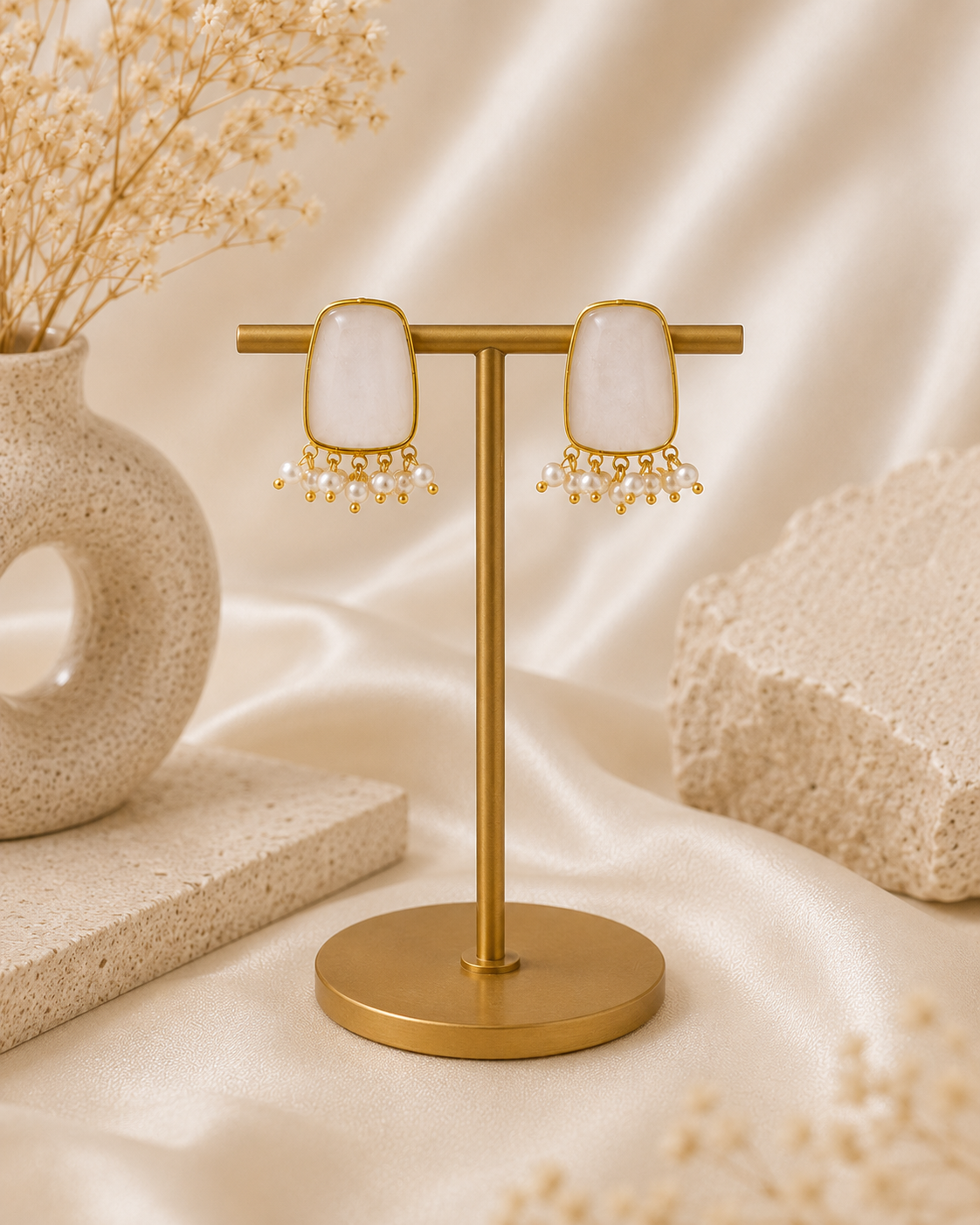 Vedaaa Ivory White Pearl Stud Earrings