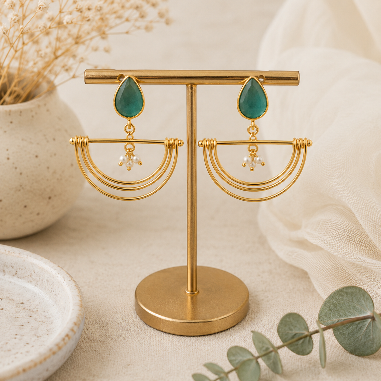 Mint Brass Statement Earrings