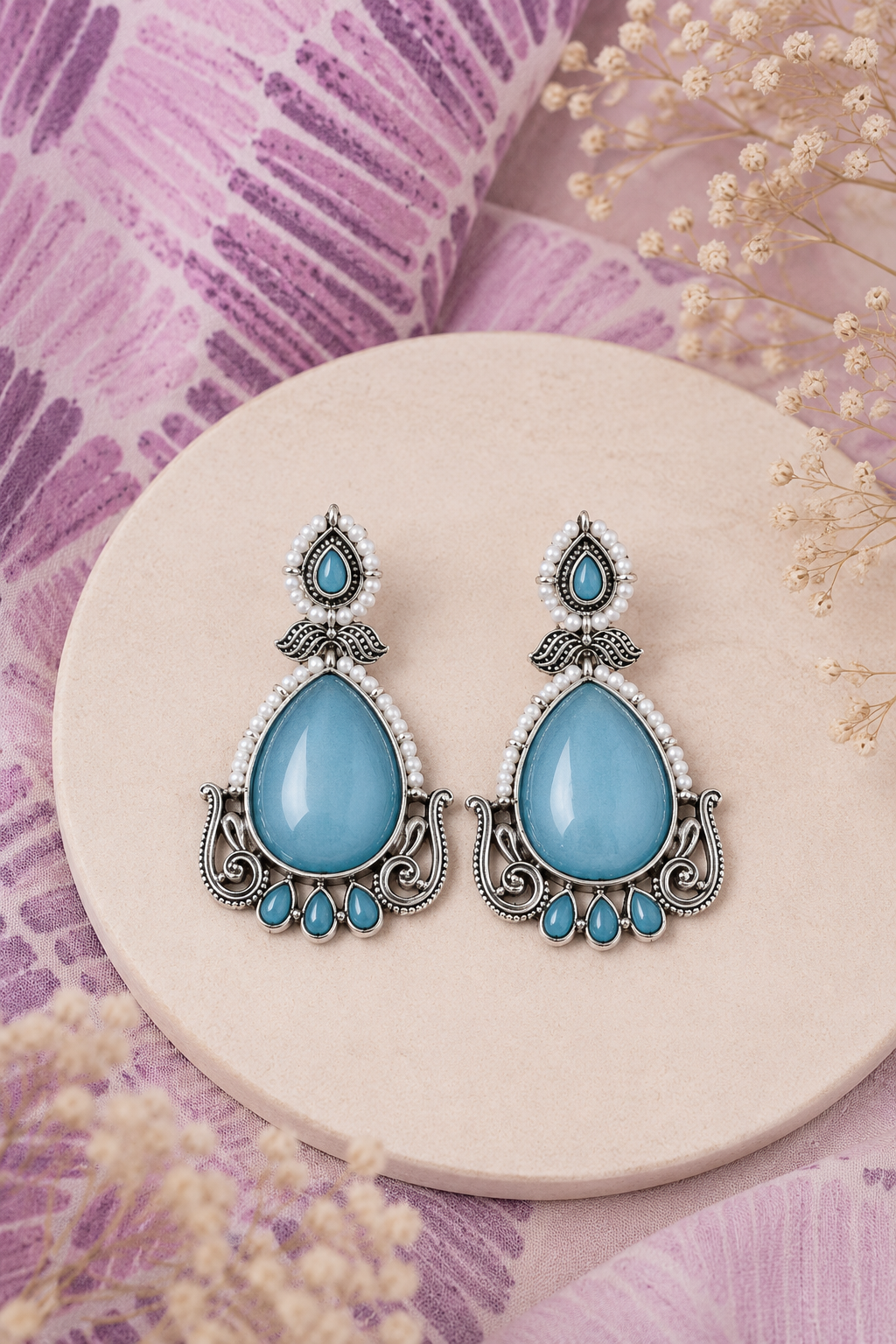 Sky Blue Teardrop Statement Earrings