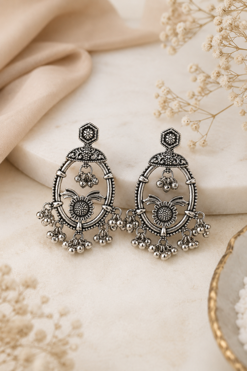Handcrafted Oxidised Silver Statement Earrings