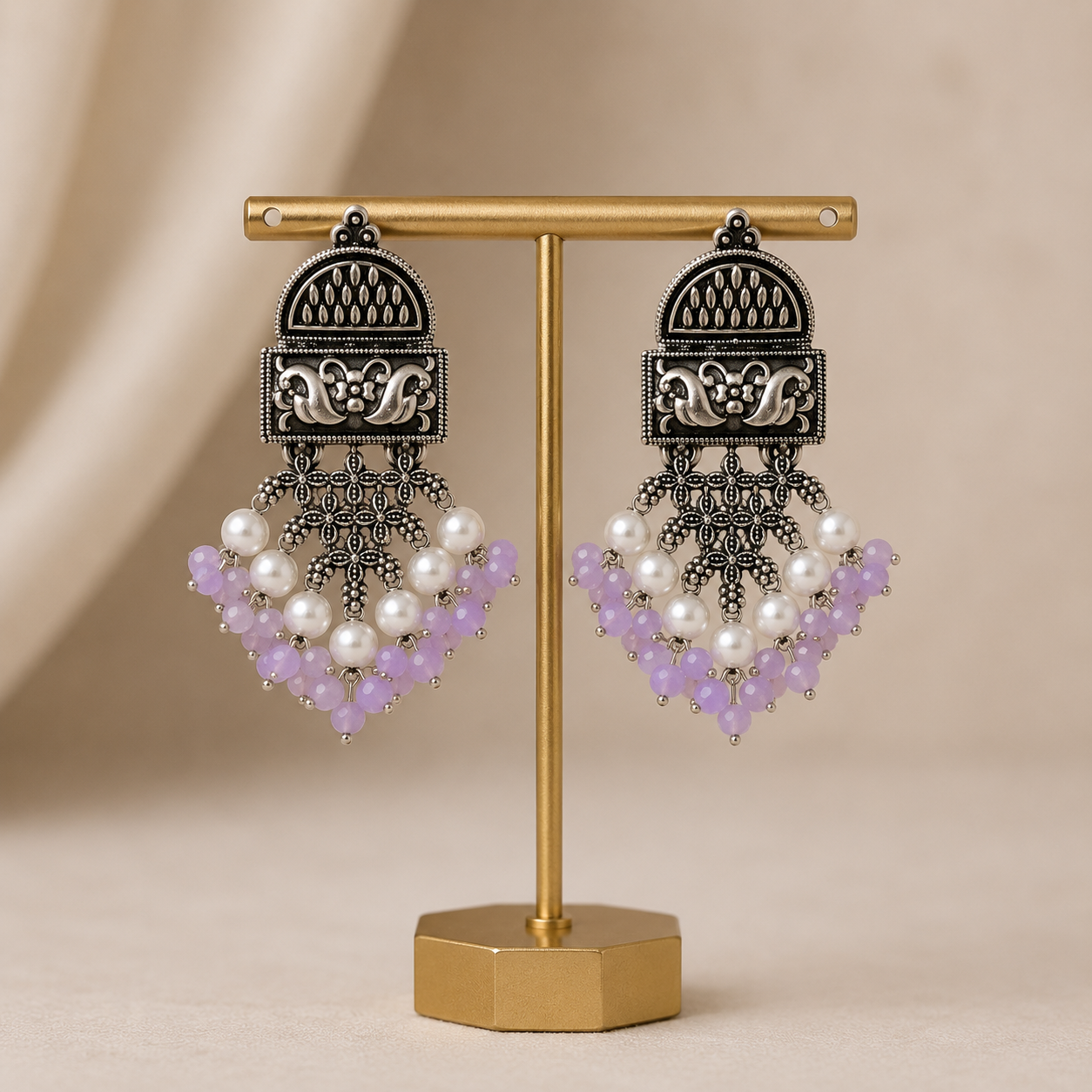 Lavender Pearl Ethnic Earrings