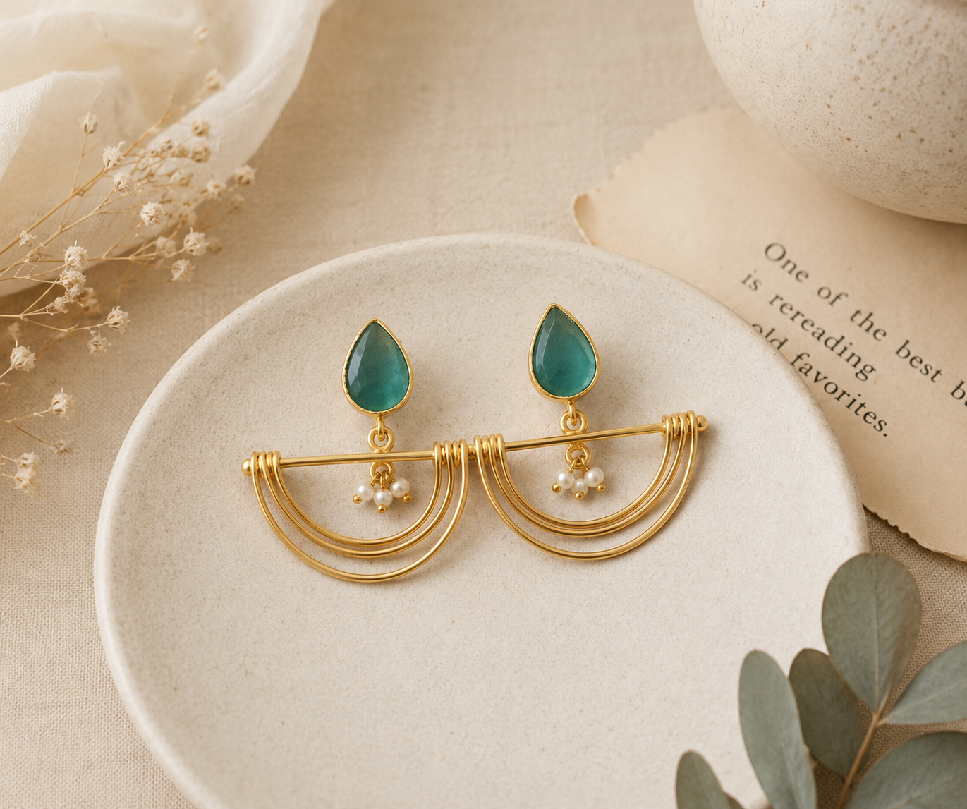Mint Brass Statement Earrings