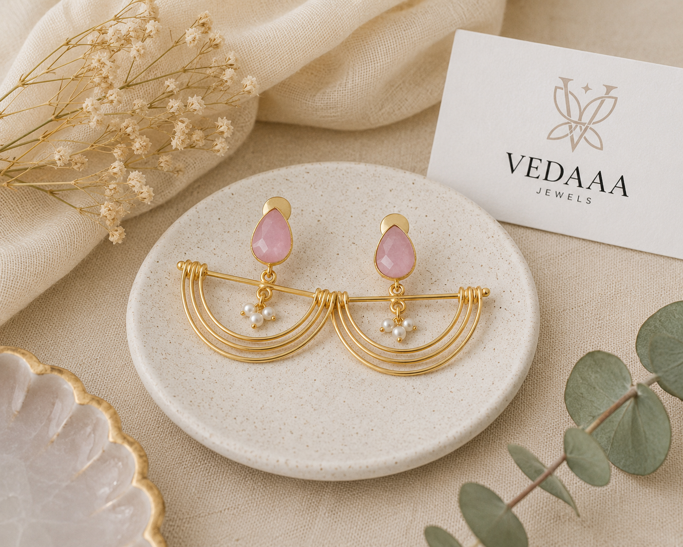 Blush Arc Brass Statement Earrings
