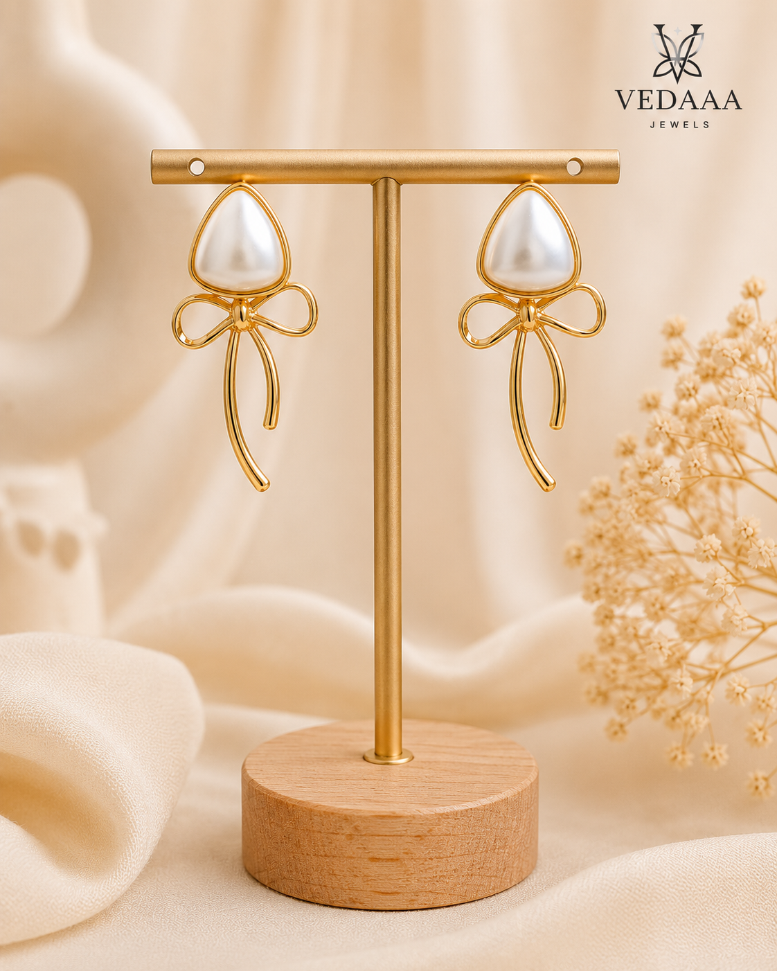 Pearl Bow Elegance Stud Earrings