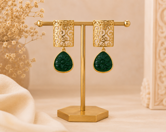 Vedaaa Emerald Bloom Statement Earrings