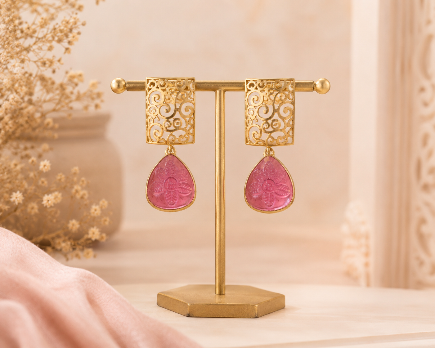 Vedaaa Rosé Bloom Statement Earrings