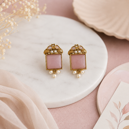 Blush Pink Pearl Stud Earrings