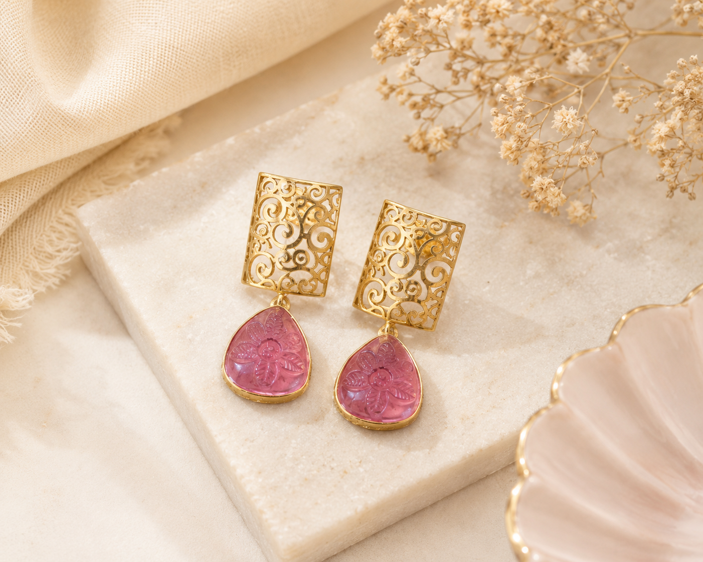 Vedaaa Rosé Bloom Statement Earrings