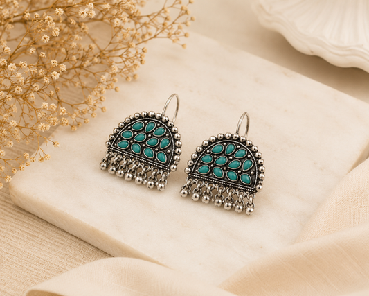 Vedaaa Turquoise Charm Oxidised Earrings