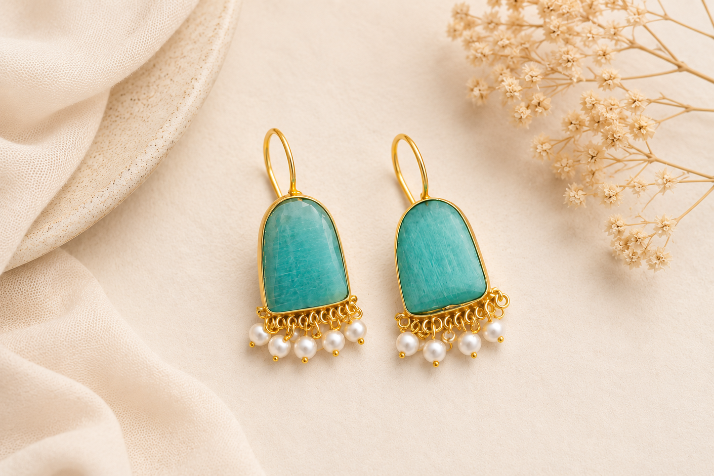 Mint Pearl Charm Drop Earrings