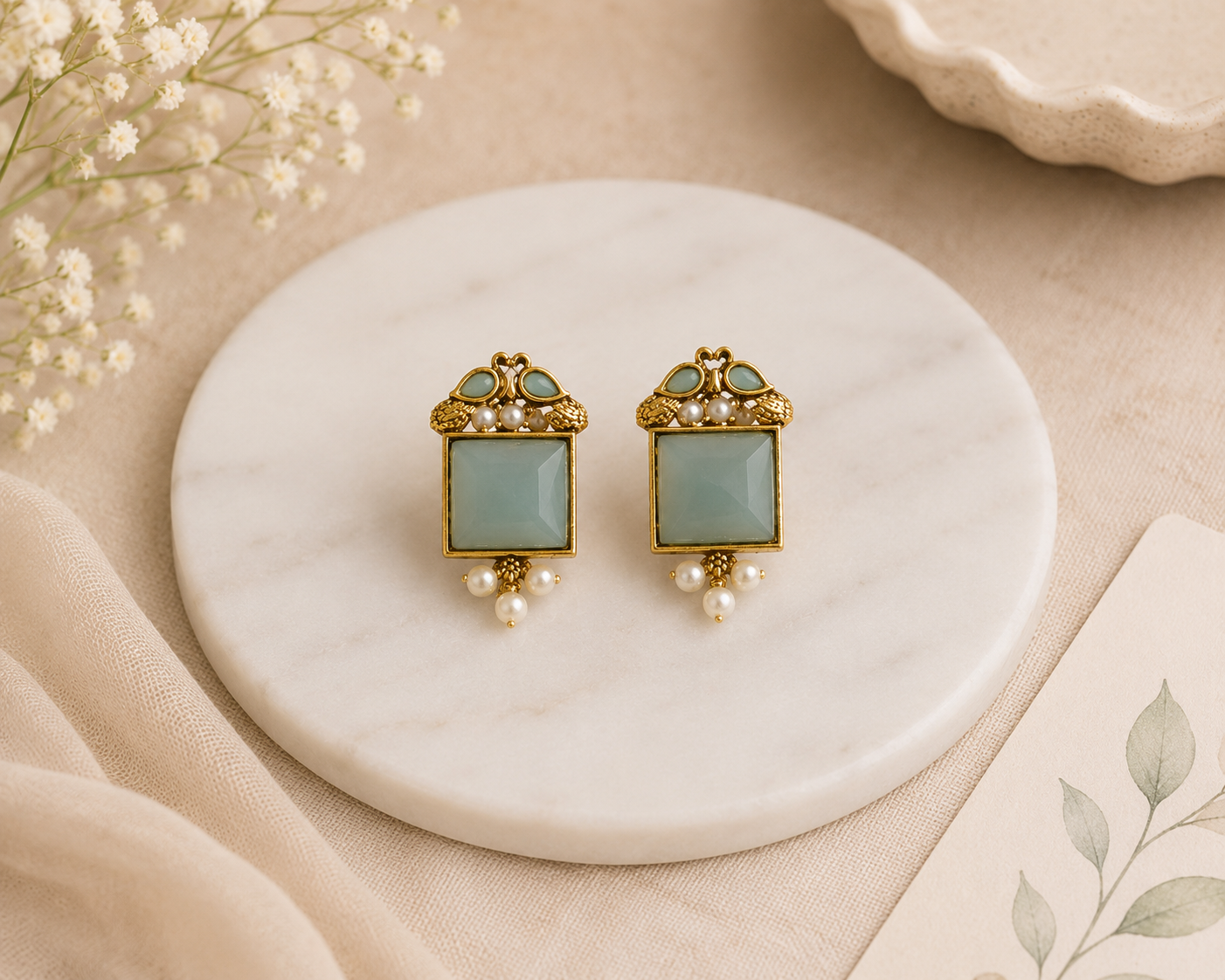 Mint Pearl Heritage Stud Earrings