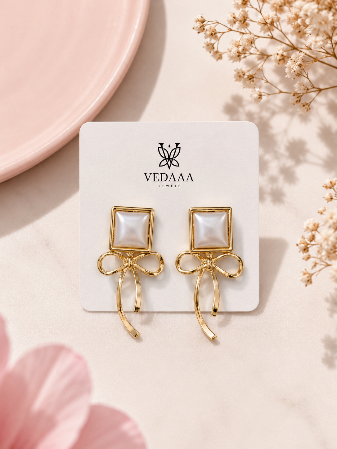 ✨ Vedaaa Pearl Bow Elegance Earrings