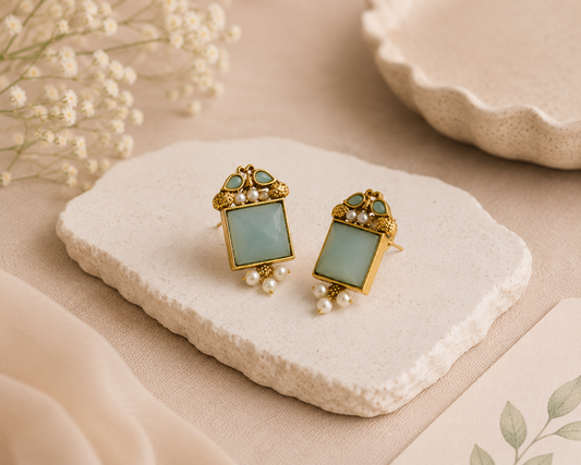 Mint Pearl Heritage Stud Earrings