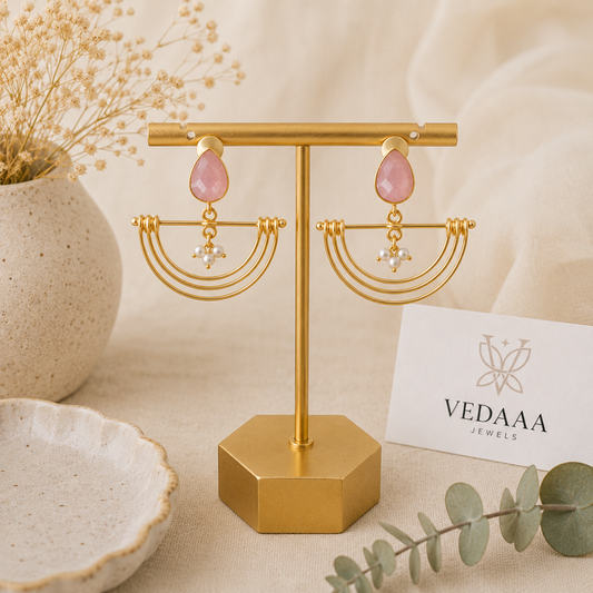 Blush Arc Brass Statement Earrings