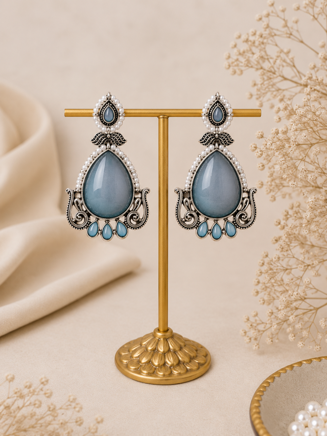 Sky Blue Teardrop Statement Earrings