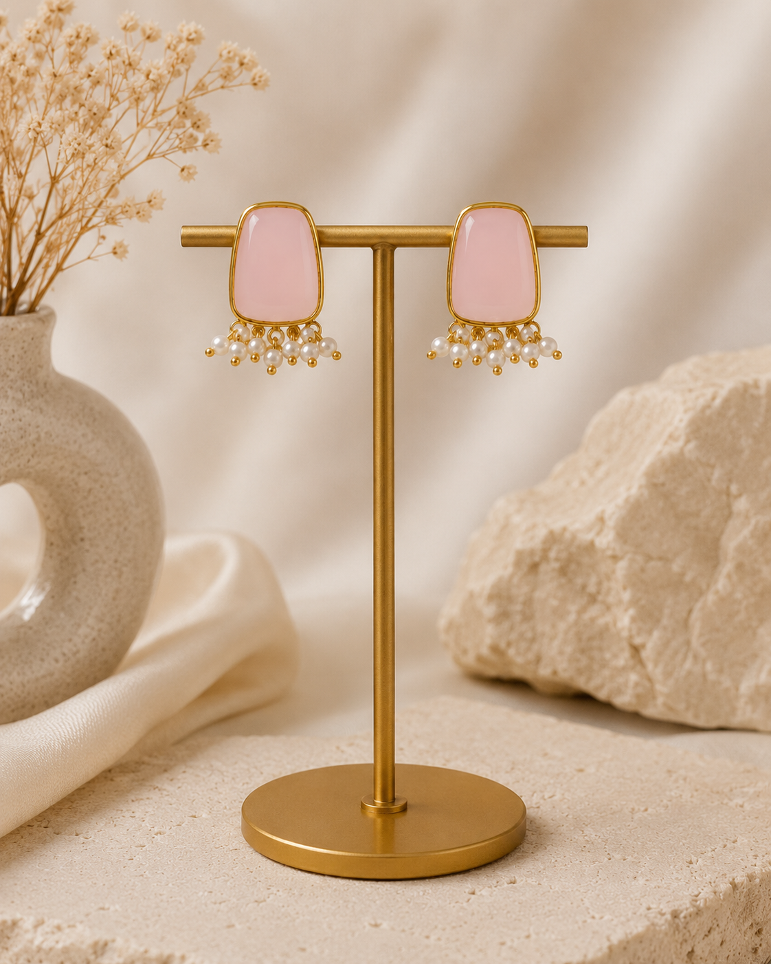 Vedaaa Blush Pink Pearl Stud Earrings