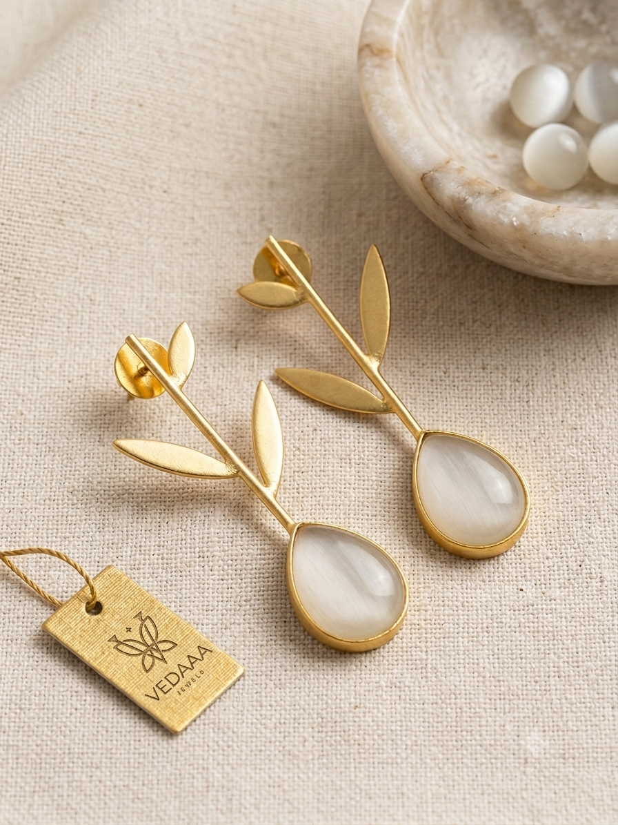 Vedaaa White Grace Drop Earrings
