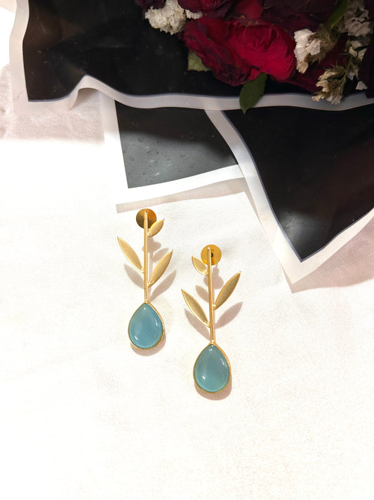Aqua Leaf Drop Earrings