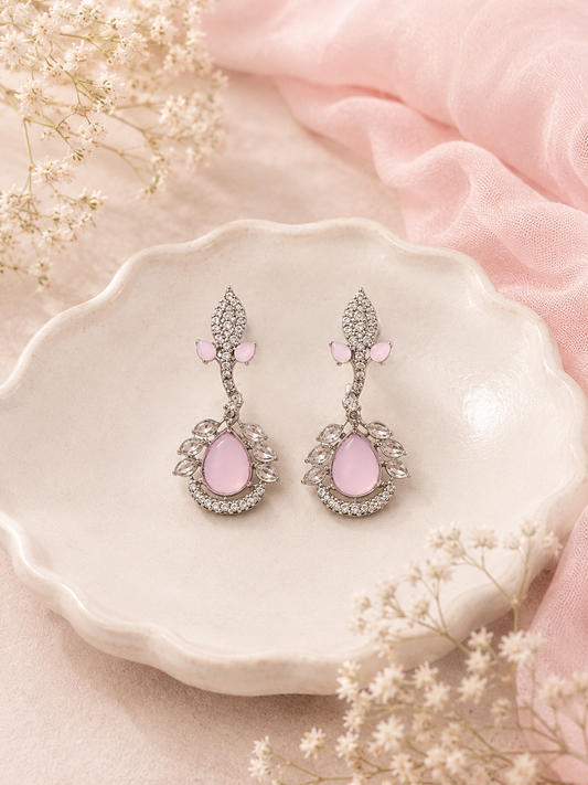 Vedaaa Blush Pink Crystal Teardrop Statement Earrings